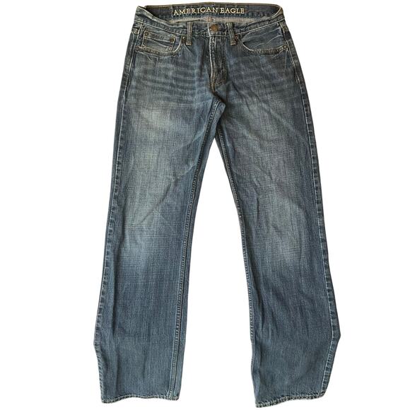 American Eagle Women Jeans size 30 / 34 Blue Straight Leg Mid Rise - Picture 1 of 11